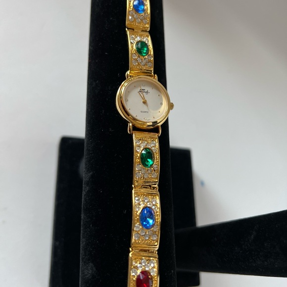 Faberge Gold Watch with Colorful Rhinestones - Picture 7 of 8